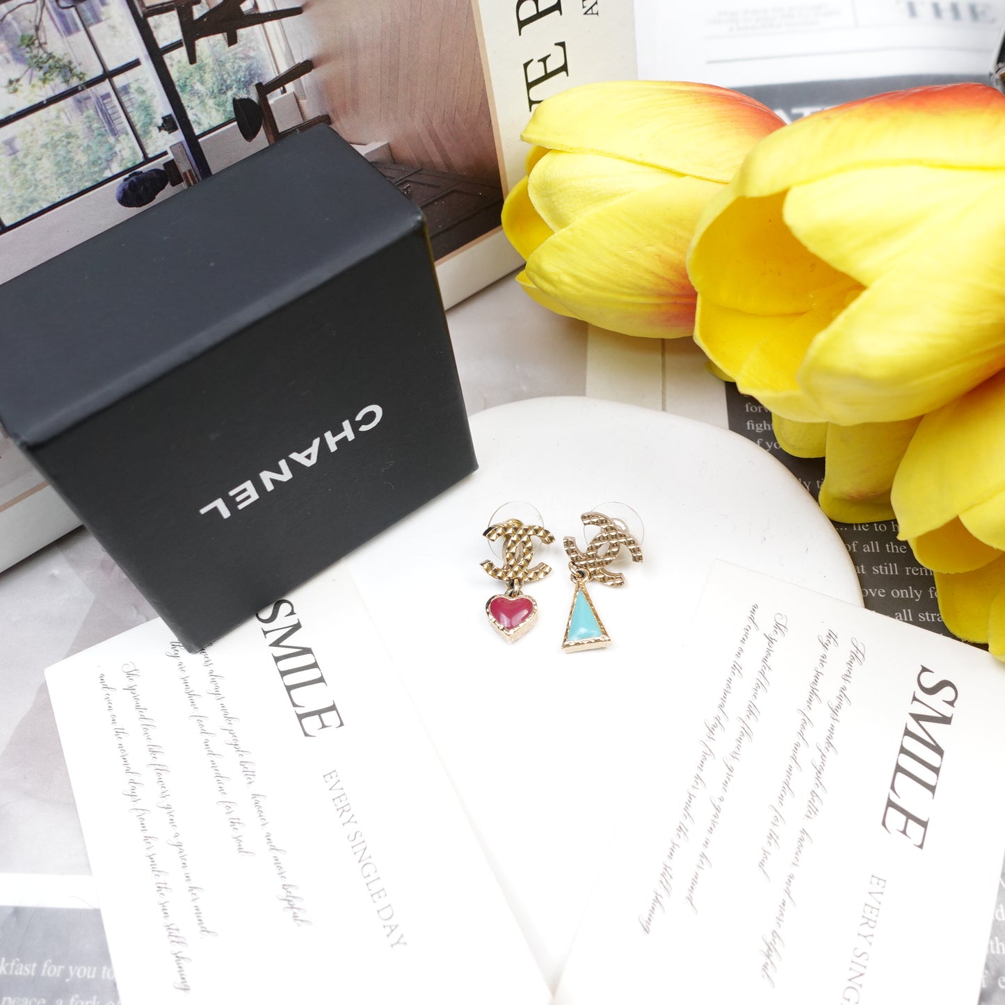 Pre-Owned Chanel Gold Heart Logo Earrings