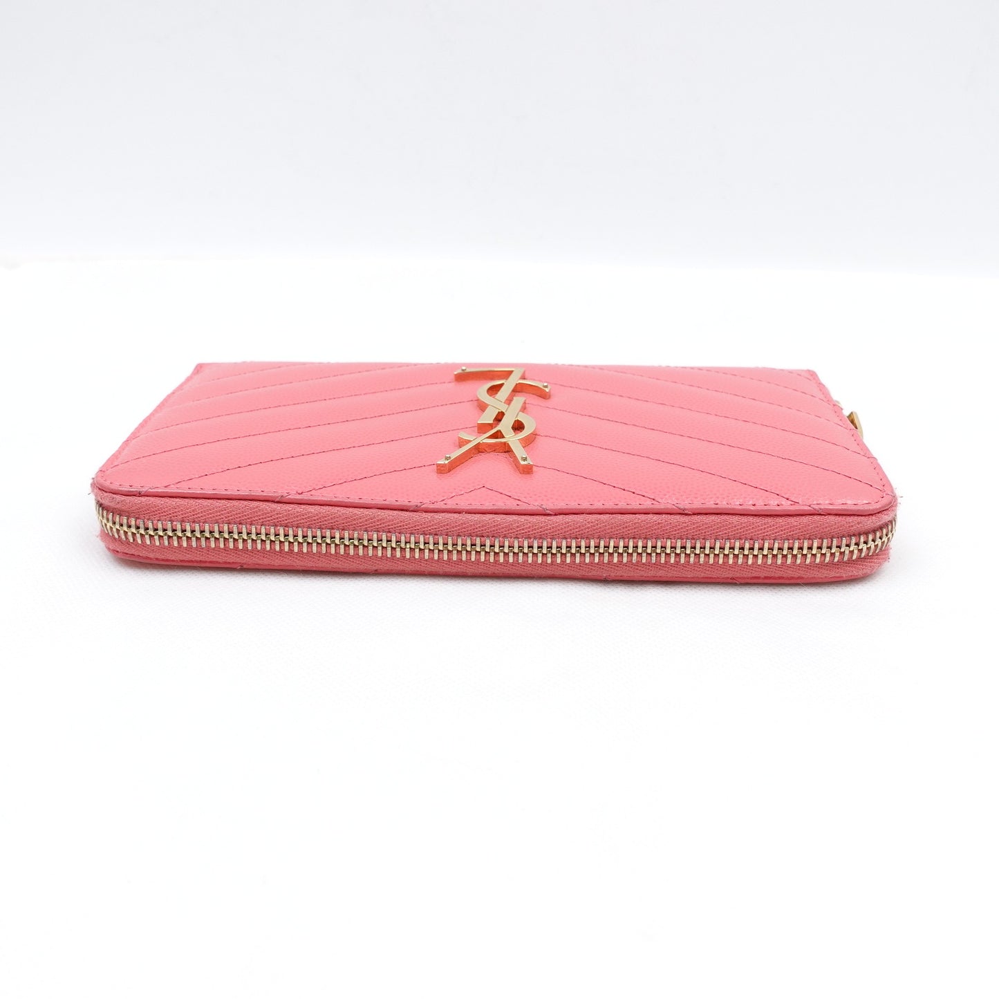 Pre-owned Saint Laurent Pink Calfskin Long Wallet