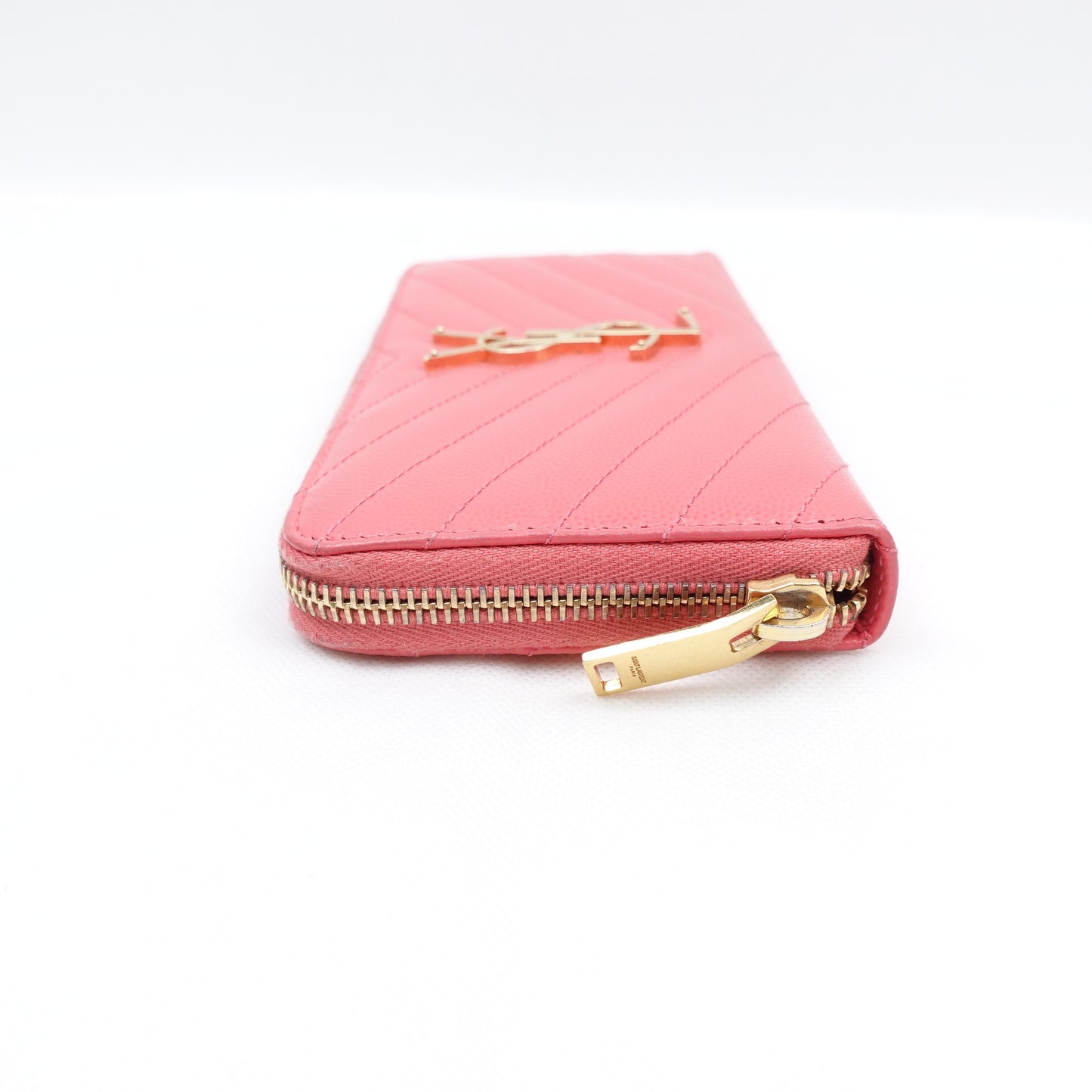 Pre-owned Saint Laurent Pink Calfskin Long Wallet