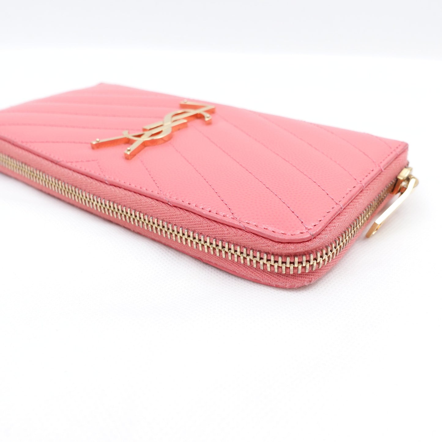 Pre-owned Saint Laurent Pink Calfskin Long Wallet