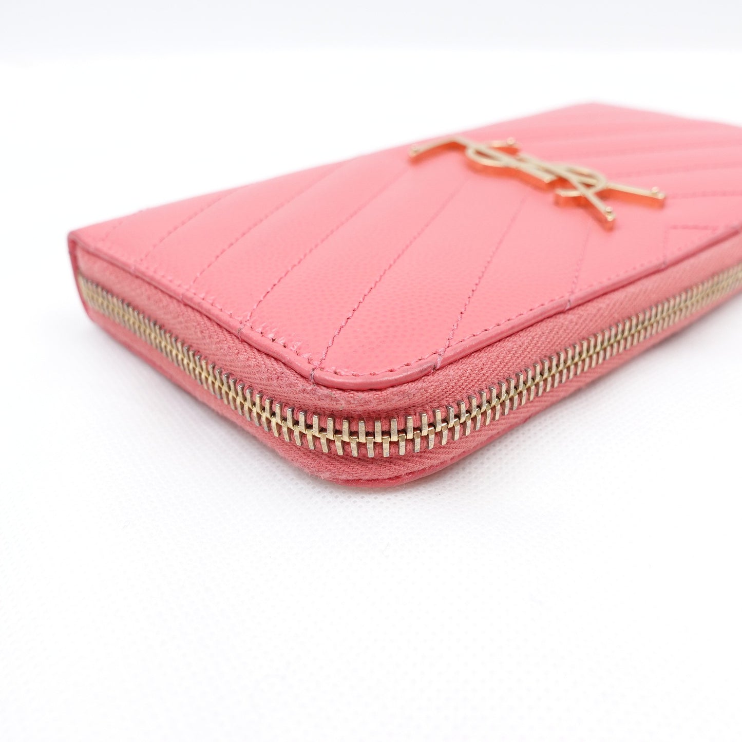 Pre-owned Saint Laurent Pink Calfskin Long Wallet