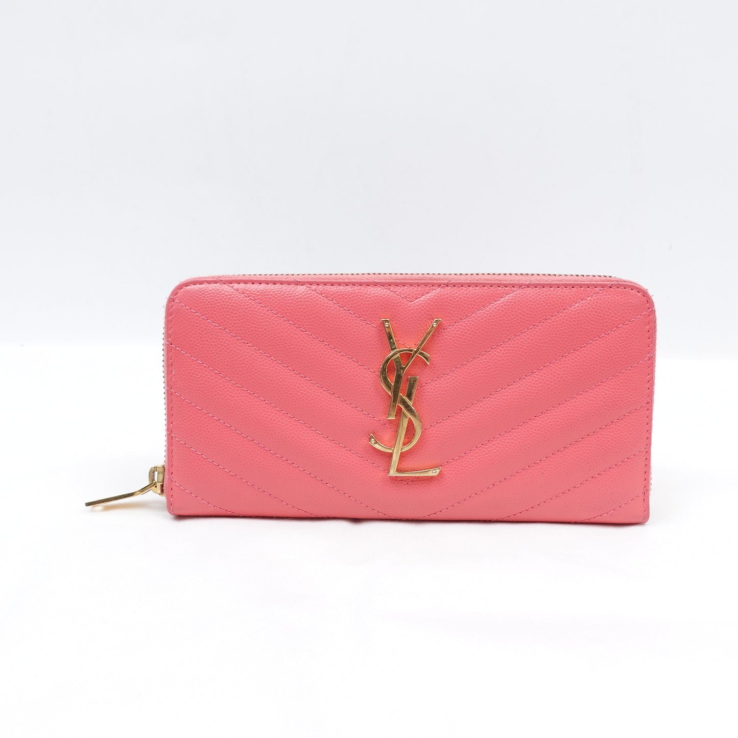 Pre-owned Saint Laurent Pink Calfskin Long Wallet