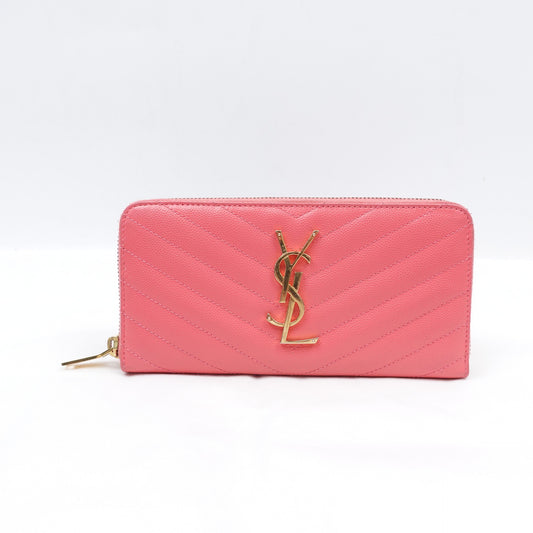Pre-owned Saint Laurent Pink Calfskin Long Wallet