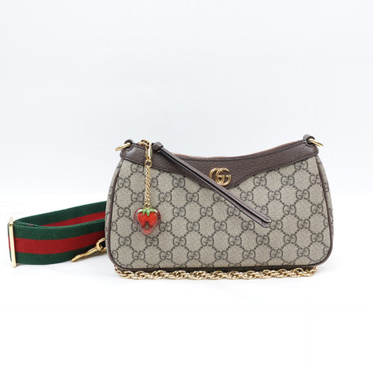 Pre-owned Gucci Ophidia Monogram&Strawberry Coated Canvas Shoulder Bag