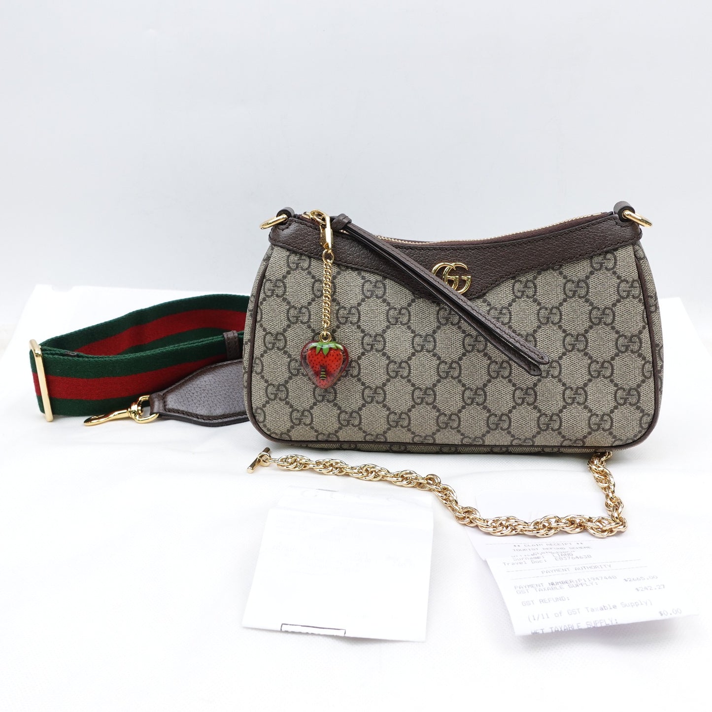 Pre-owned Gucci Ophidia Monogram&Strawberry Coated Canvas Shoulder Bag