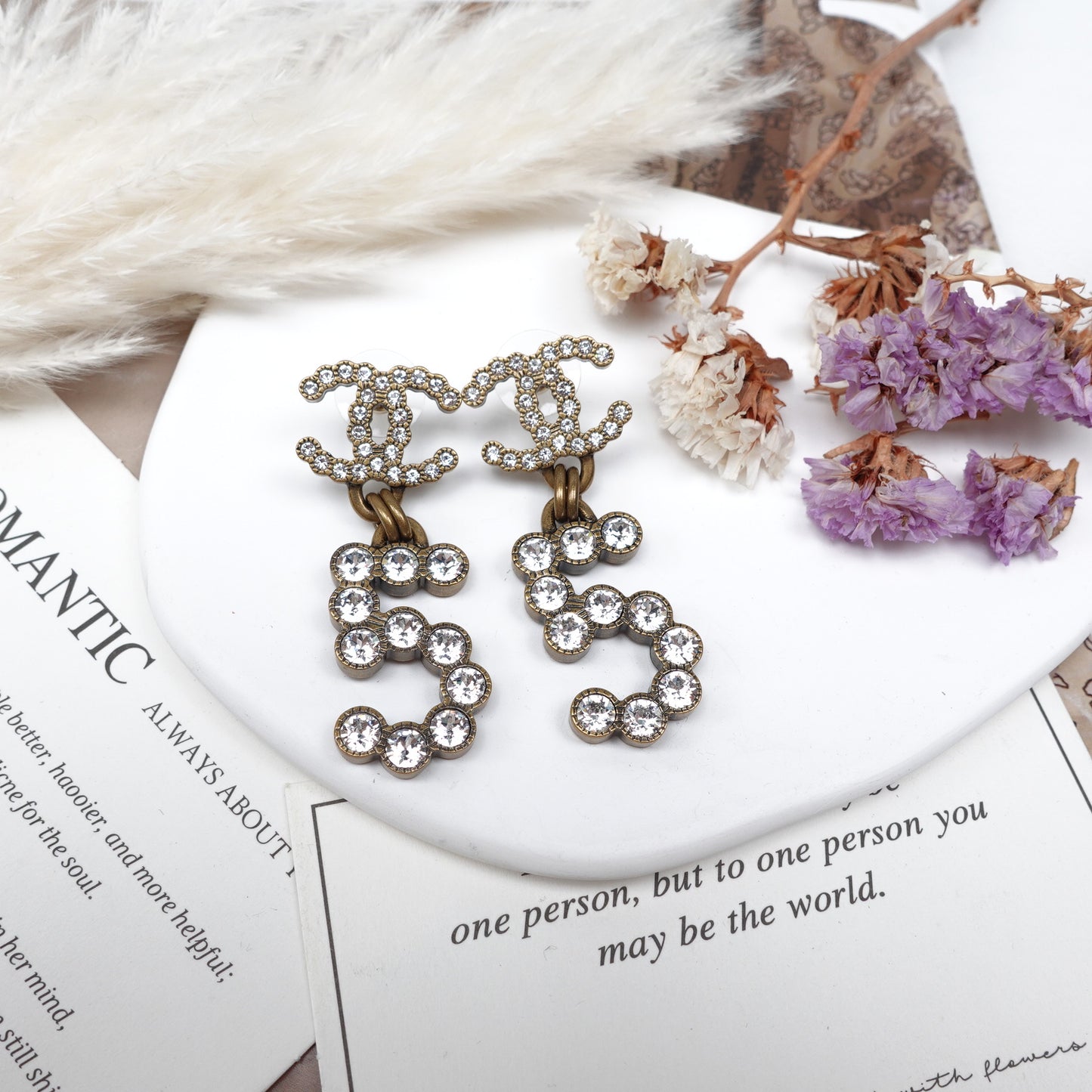 Pre-Owned Chanel Gold-tone Double 5 Diamond Earrings