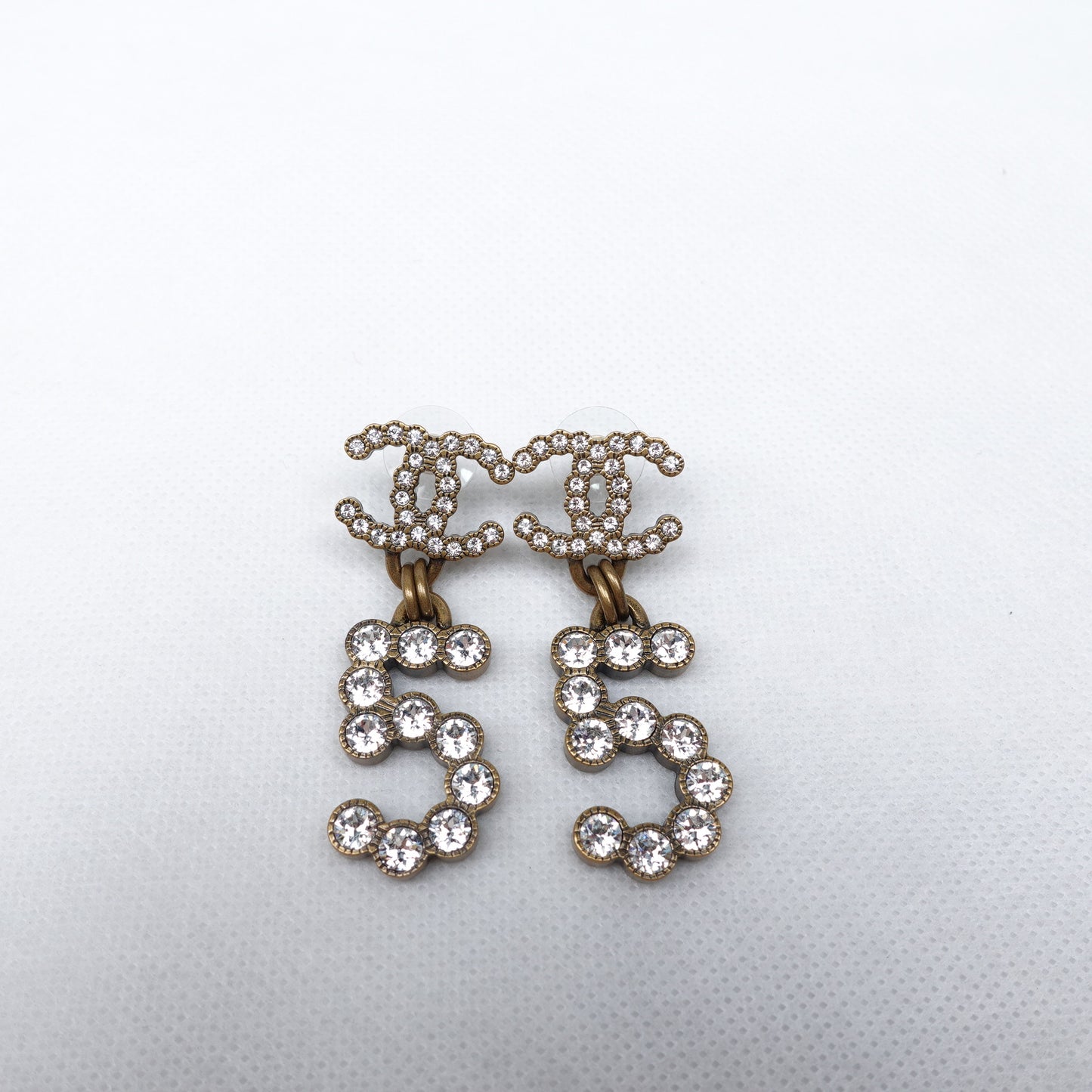 Pre-Owned Chanel Gold-tone Double 5 Diamond Earrings