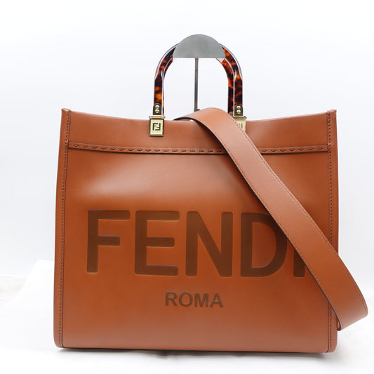 Pre-owned Fendi Sunshine Medium Brown Calfskin Tote Bag