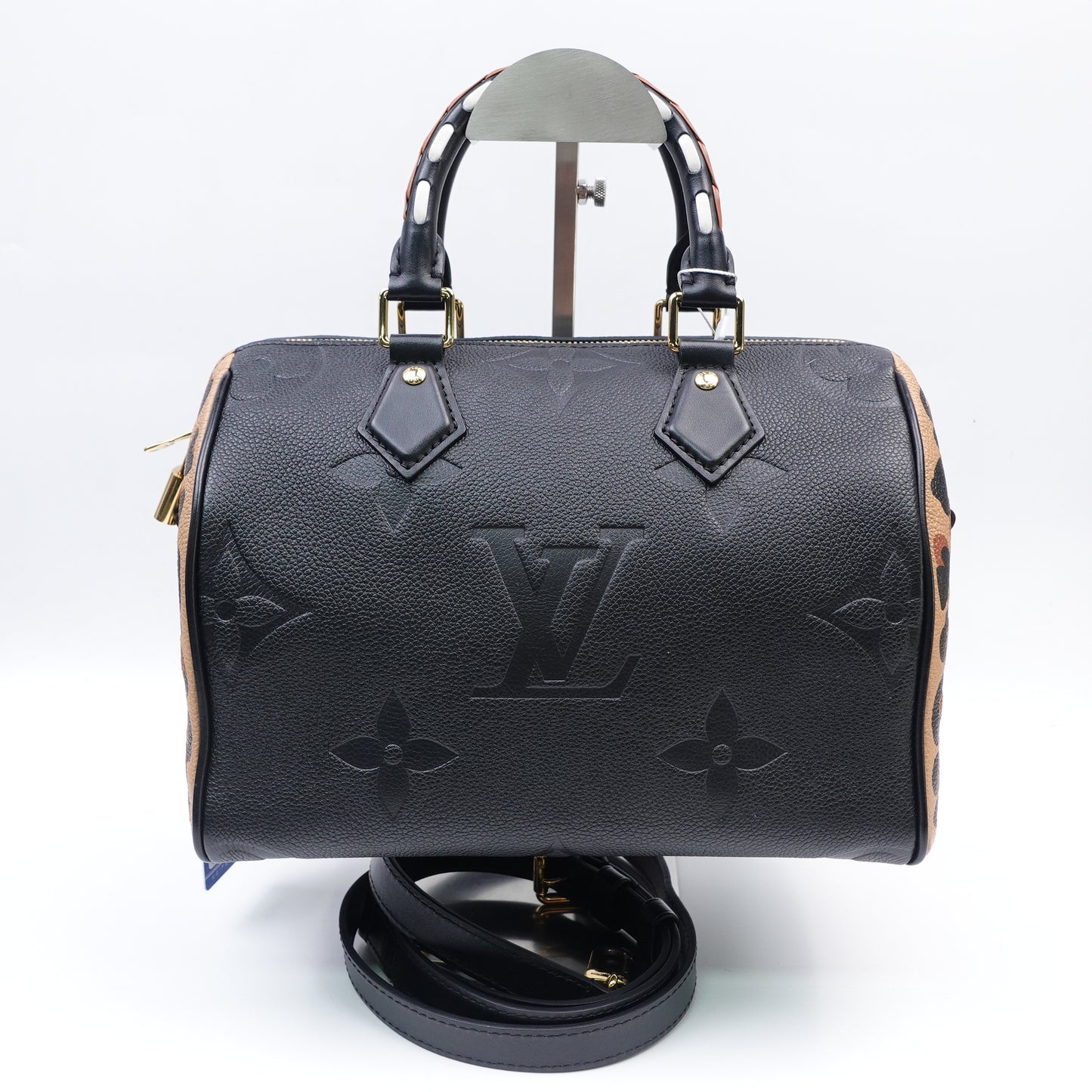 Louis Vuitton Speedy25 Black Monogram and Leopard Empreinte Calfskin Tote Bag