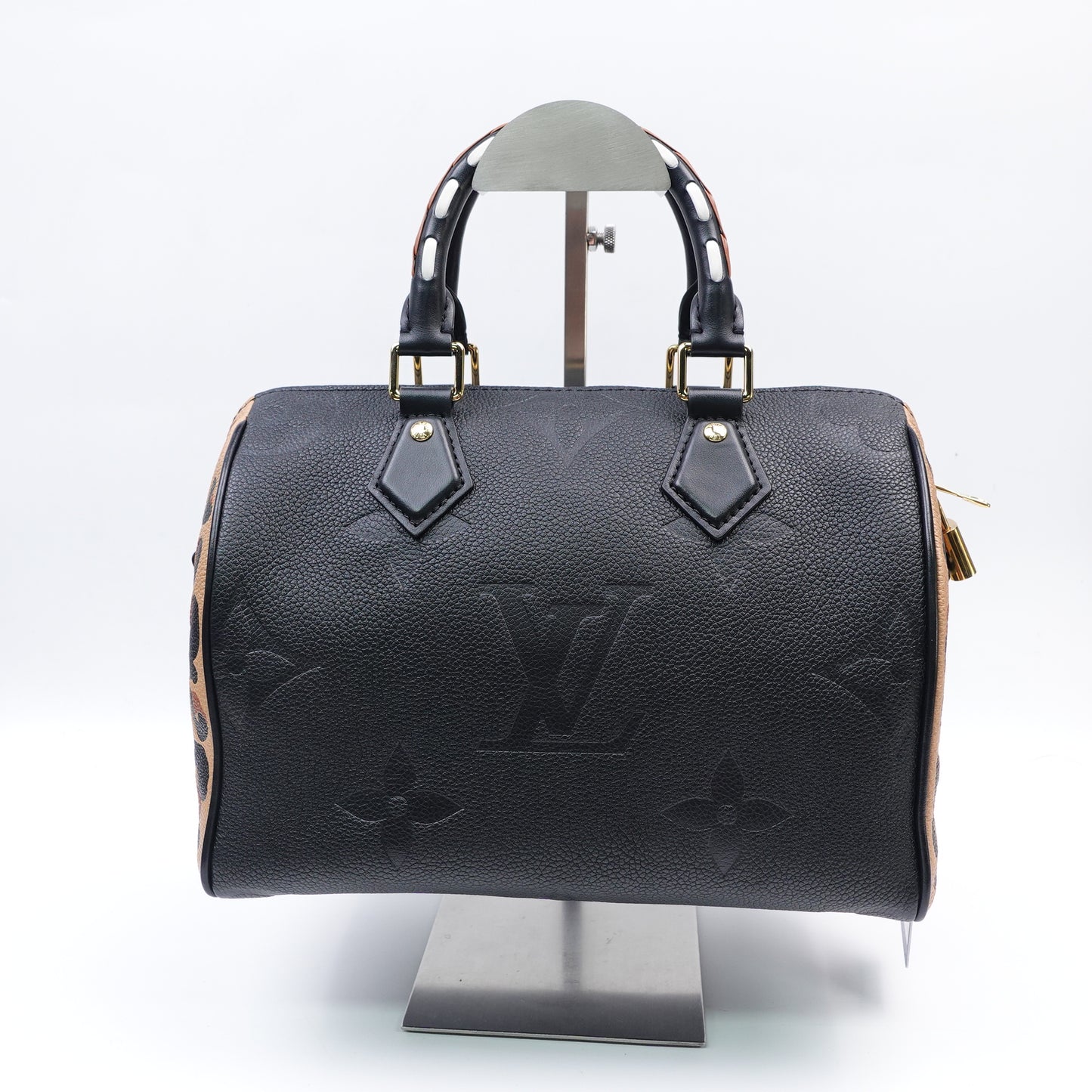 Louis Vuitton Speedy25 Black Monogram and Leopard Empreinte Calfskin Tote Bag