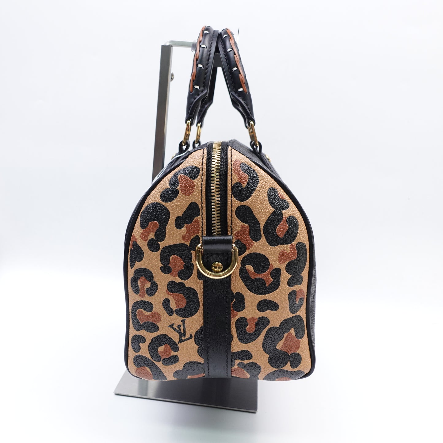 Louis Vuitton Speedy25 Black Monogram and Leopard Empreinte Calfskin Tote Bag