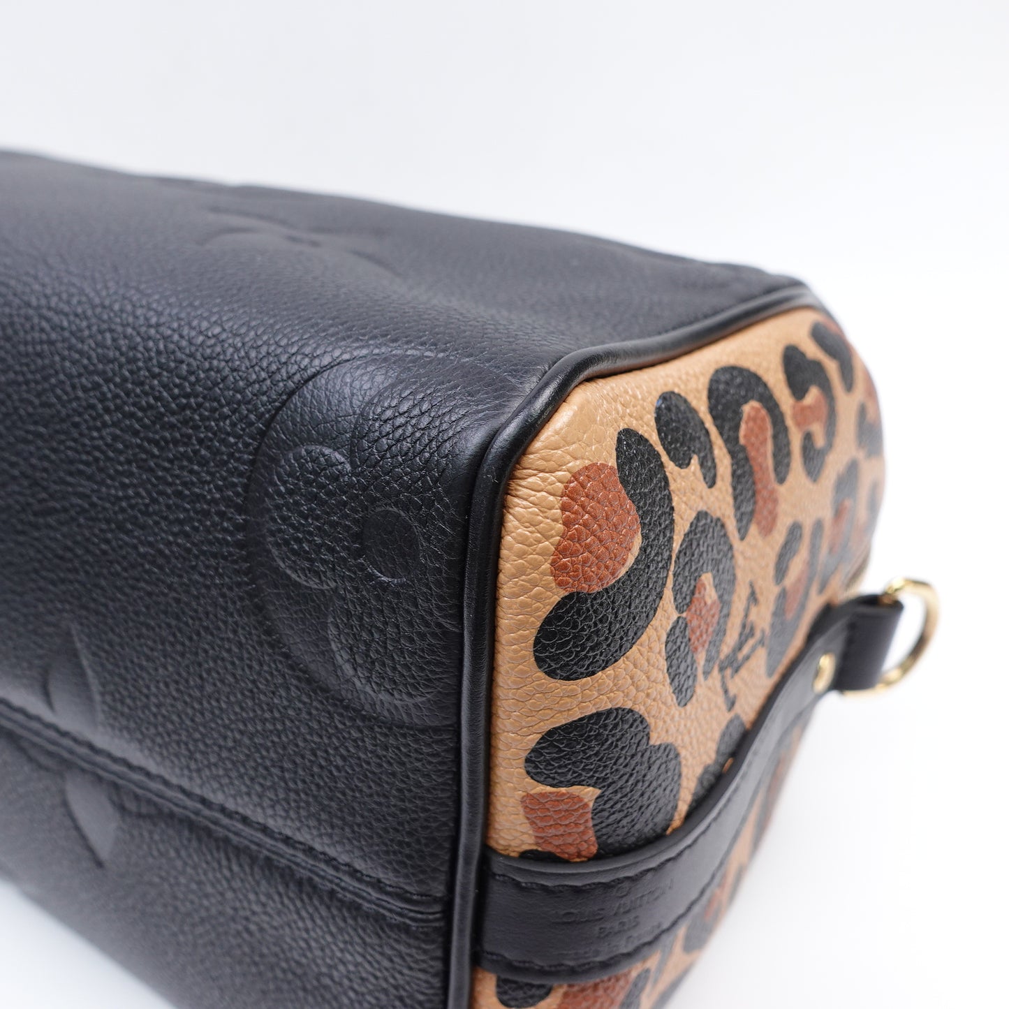 Louis Vuitton Speedy25 Black Monogram and Leopard Empreinte Calfskin Tote Bag