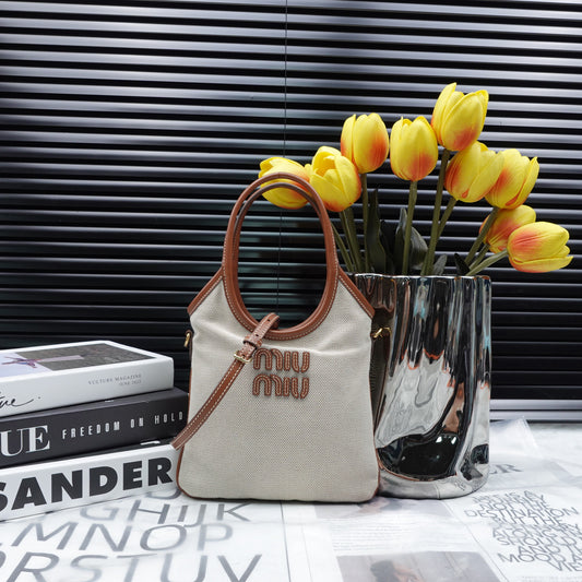 Pre-owned Miumiu Ivy Beige Canvas Shoulder Bag