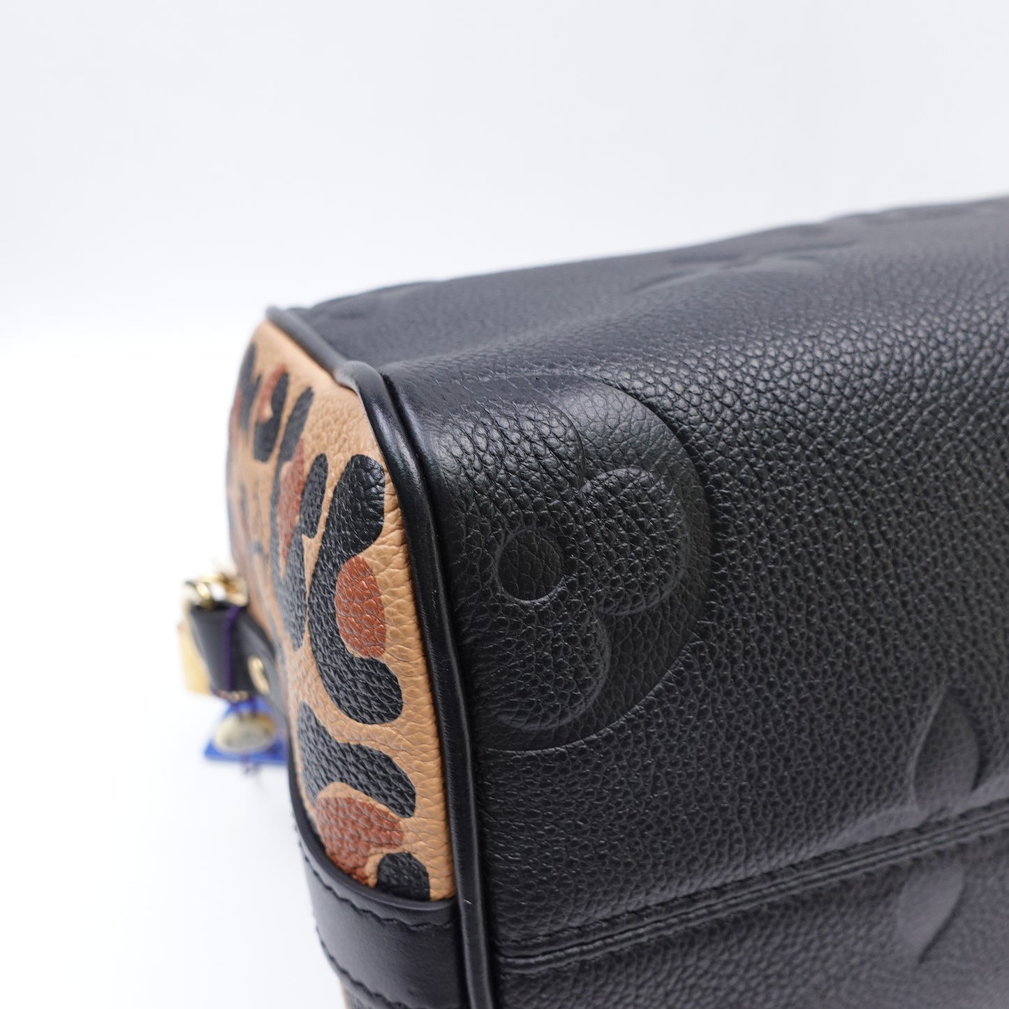 Louis Vuitton Speedy25 Black Monogram and Leopard Empreinte Calfskin Tote Bag