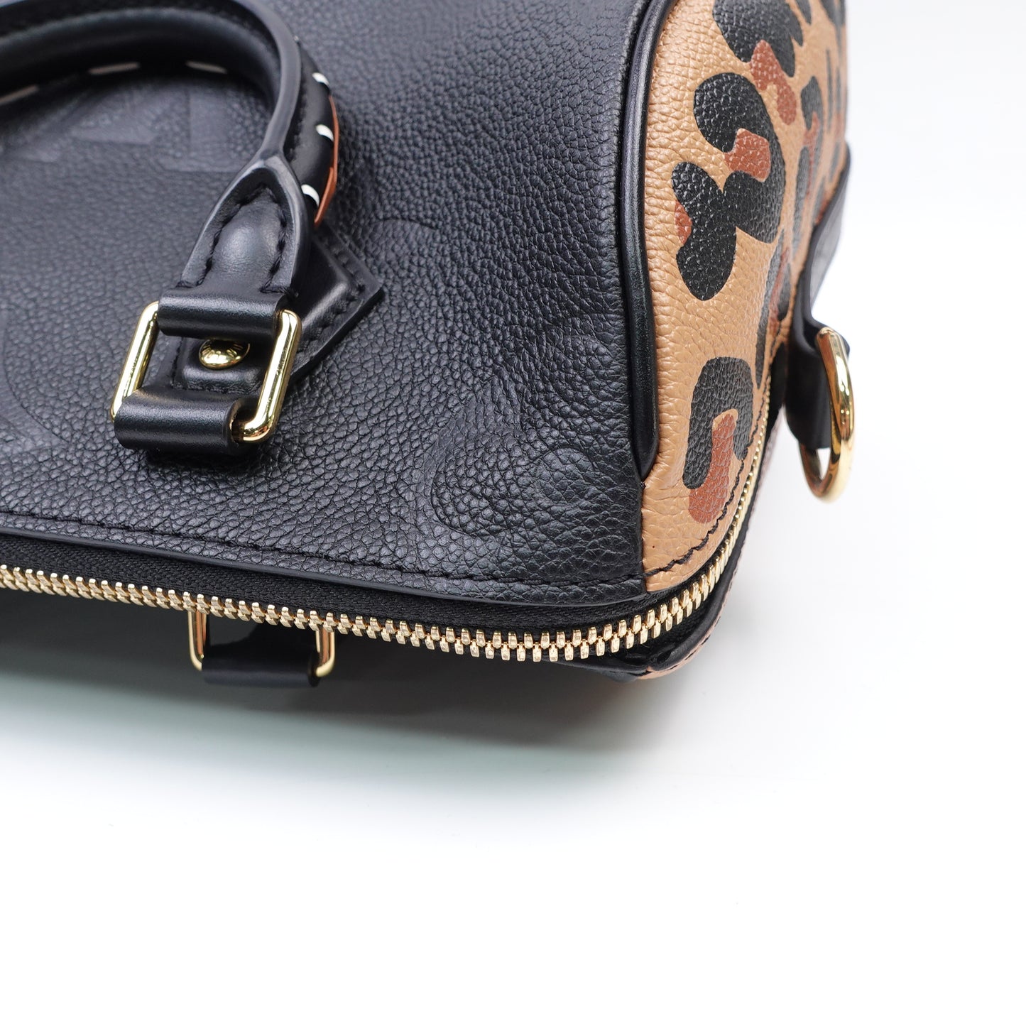 Louis Vuitton Speedy25 Black Monogram and Leopard Empreinte Calfskin Tote Bag