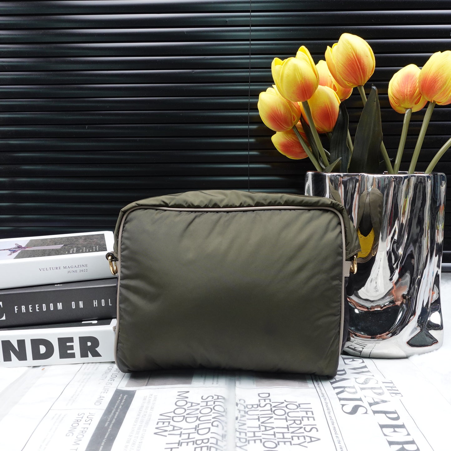 Pre-owned Fendi FF Brown Canvas & Green Nylon Shoulder Bag