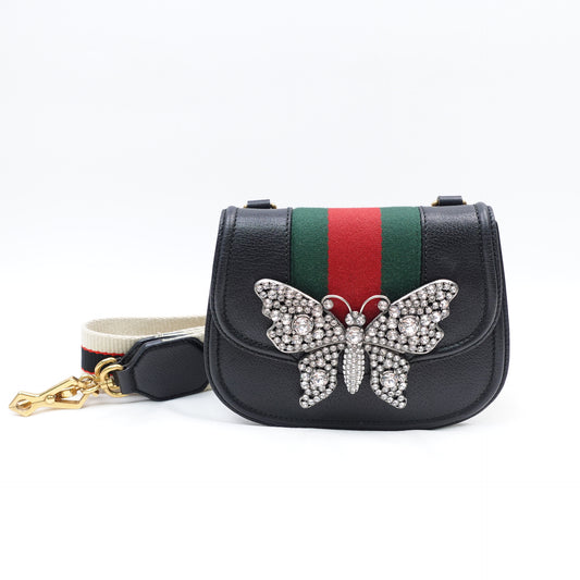 Pre-Owned Gucci Totem Black Red&Green Calfskin Shoulder Bag