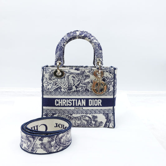 Pre-owned Dior Lady D-LITE Blue&White Canvas Shoulder Bag
