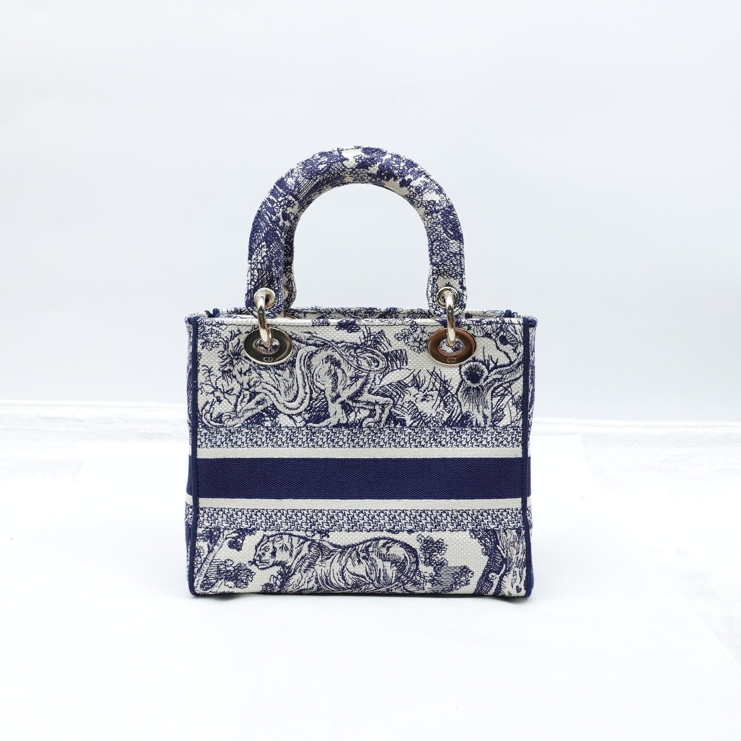 Pre-owned Dior Lady D-LITE Blue&White Canvas Shoulder Bag