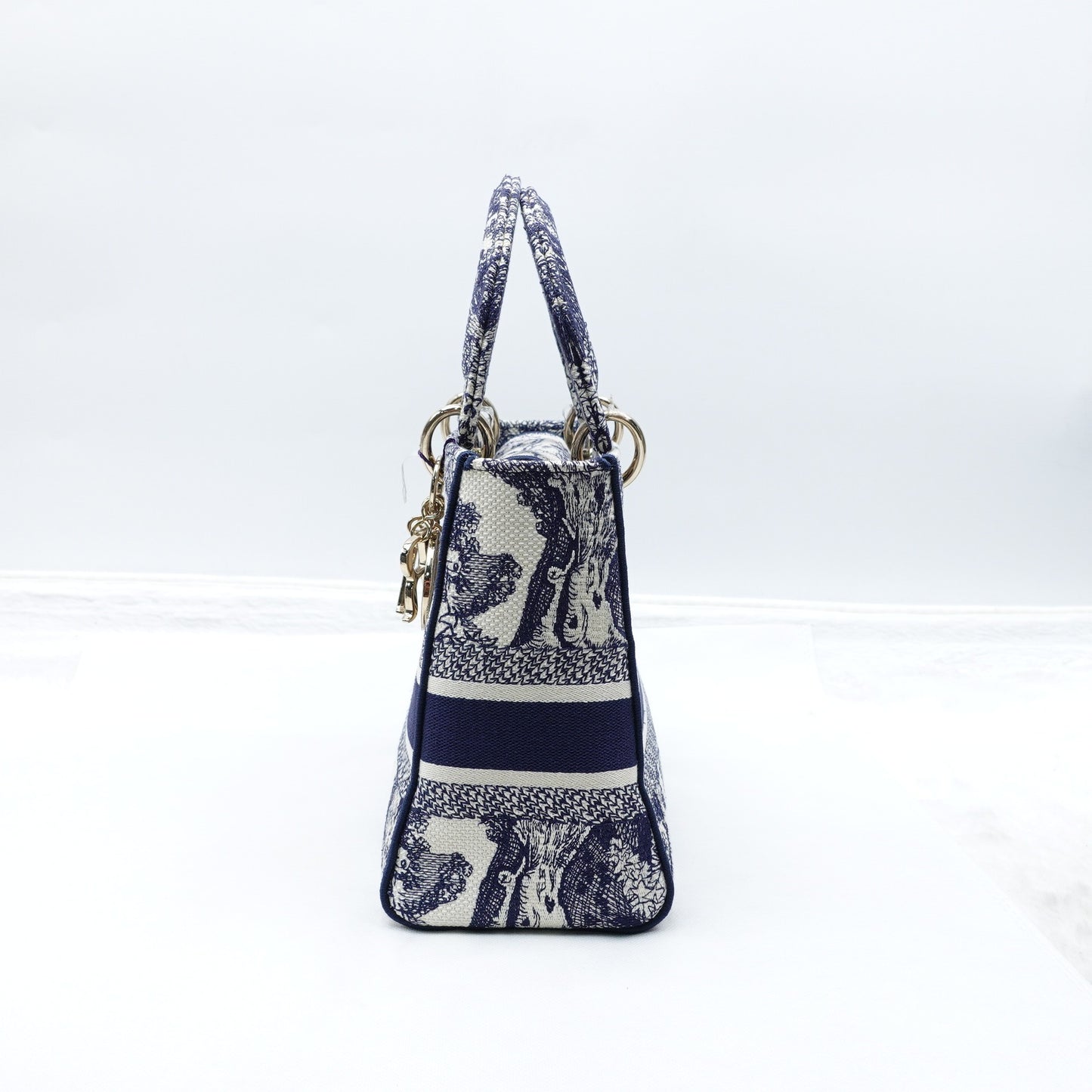 Pre-owned Dior Lady D-LITE Blue&White Canvas Shoulder Bag