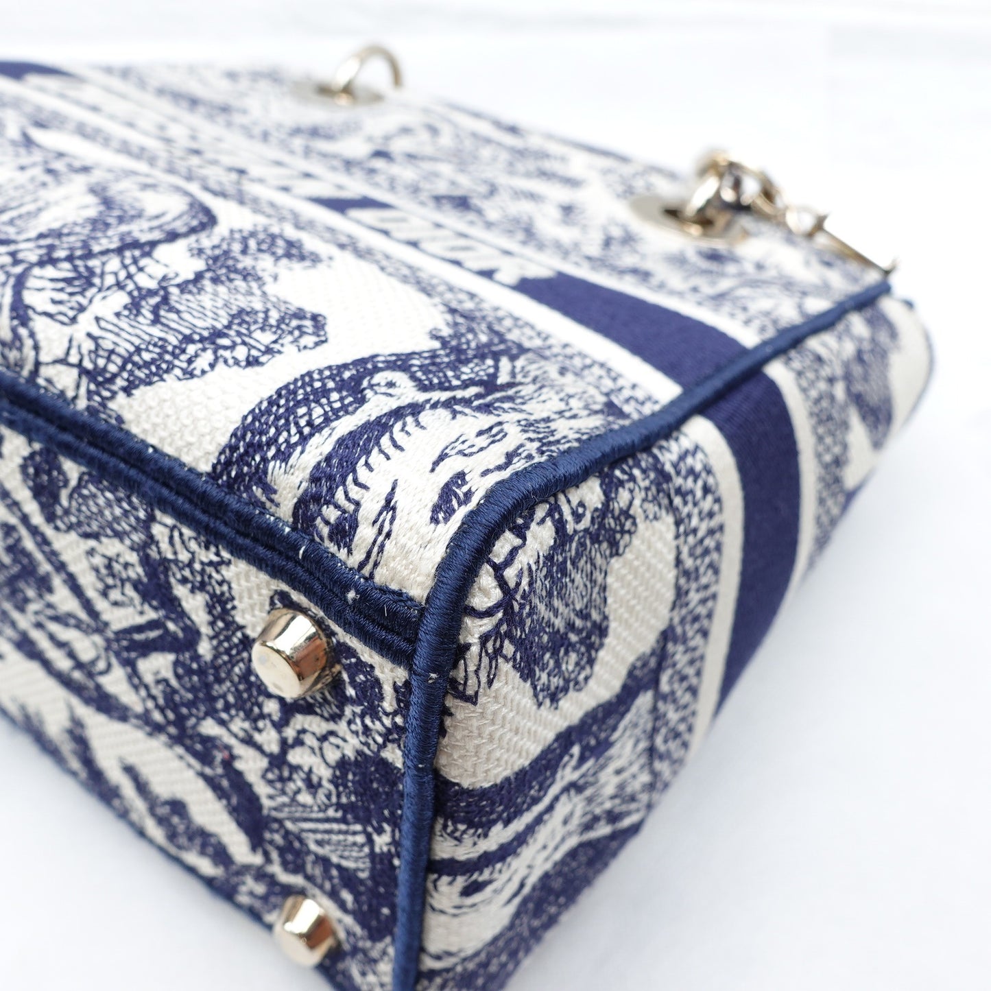 Pre-owned Dior Lady D-LITE Blue&White Canvas Shoulder Bag
