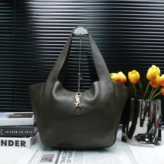 Pre-owned Saint Laurent LE 5 À 7 Bea Dark Green Calfskin Tote