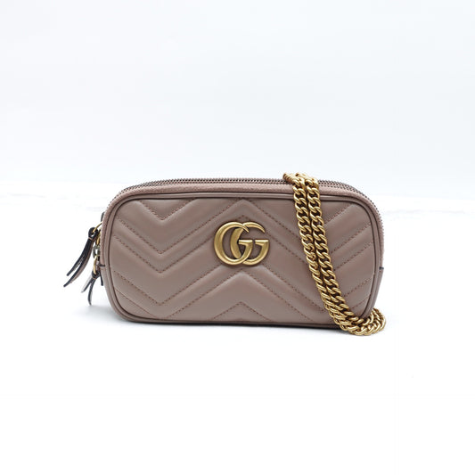 Pre-owned Gucci GG Marmont Milktea Calfskin Shoulder Bag