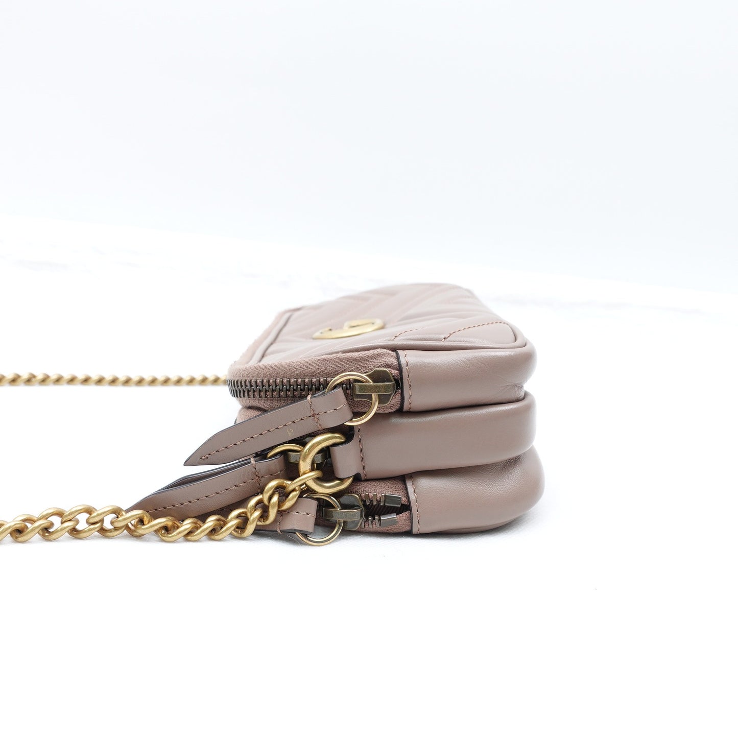 Pre-owned Gucci GG Marmont Milktea Calfskin Shoulder Bag