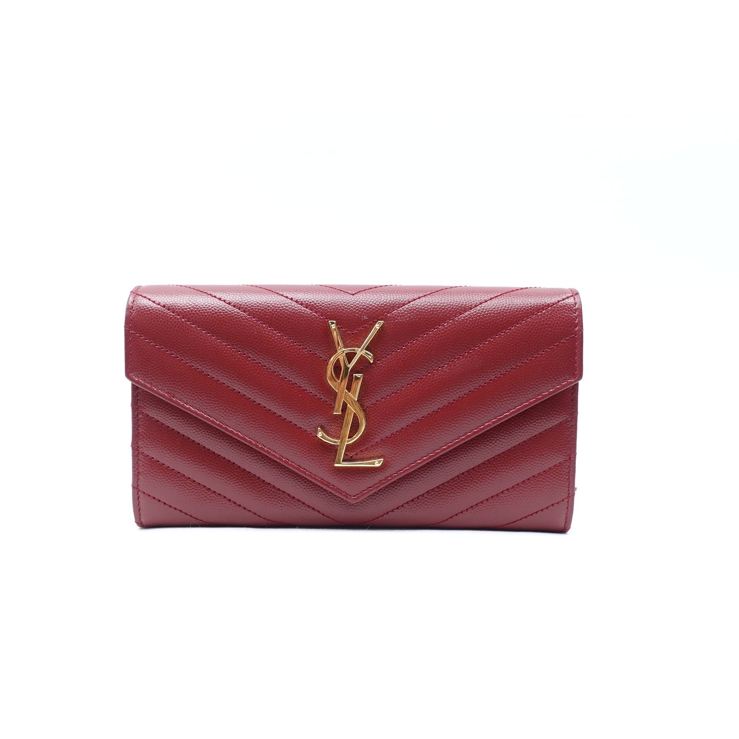 Pre-Owned Yves Saint Laurent Le Monogram Me Red Calfskin Long Wallet T10300903