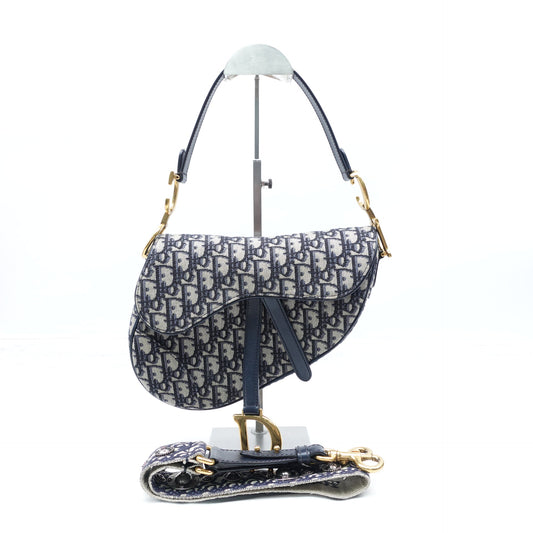 Pre-owned Christian Dior Medium Saddle Oblique Canvas Shoulder Bag