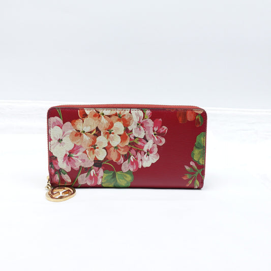 Pre-owned Gucci Flower Red Calfskin Long Wallet