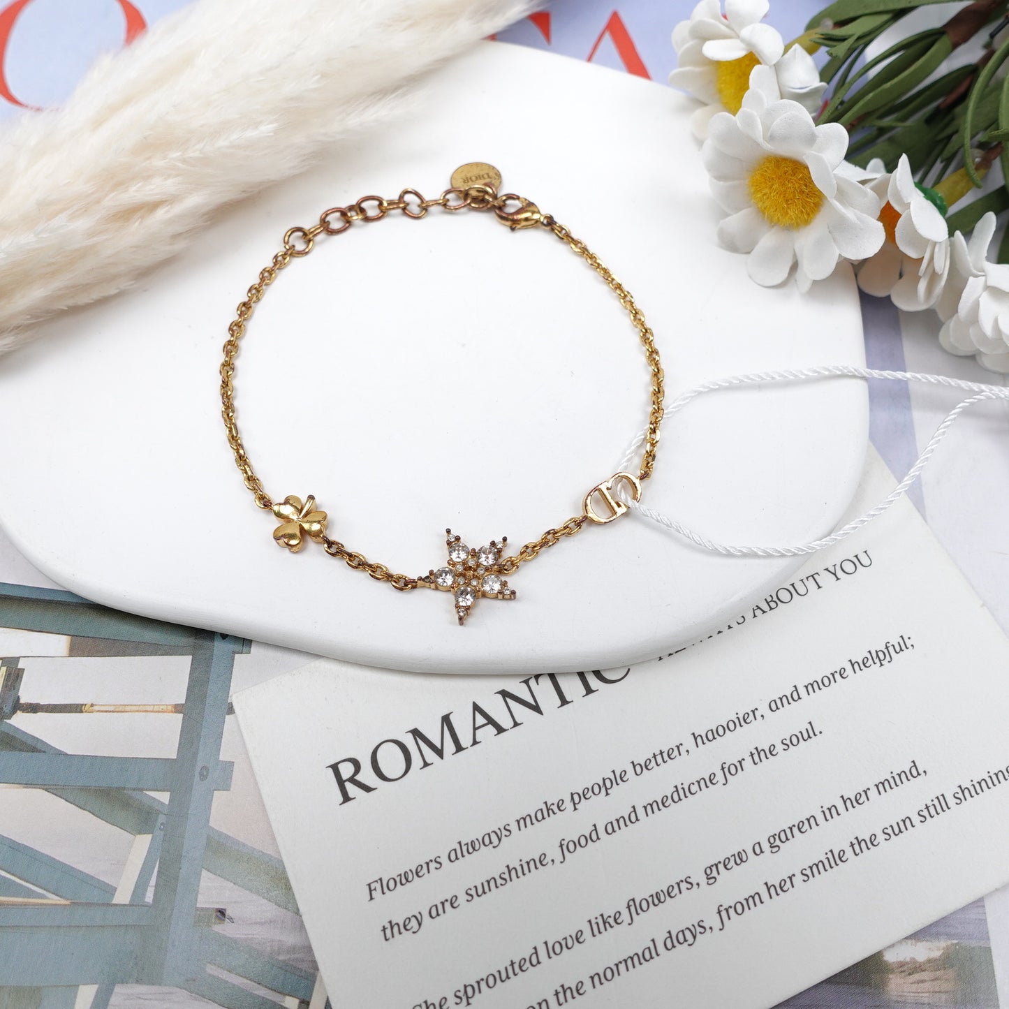 Pre-Owned Dior Gold Tone Diamond White&Gold Bracelet