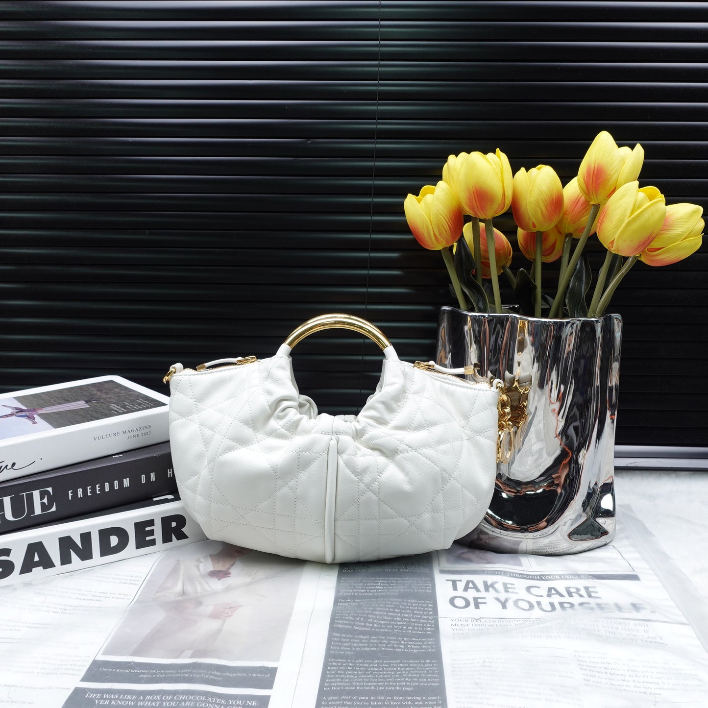 Pre owned Dior Walk in Dior White Calfskin Shoulder Bag