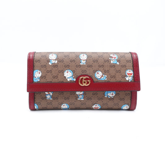 Pre-owned Gucci Doraemon Monogram&Red Coated Canvas Long Wallet