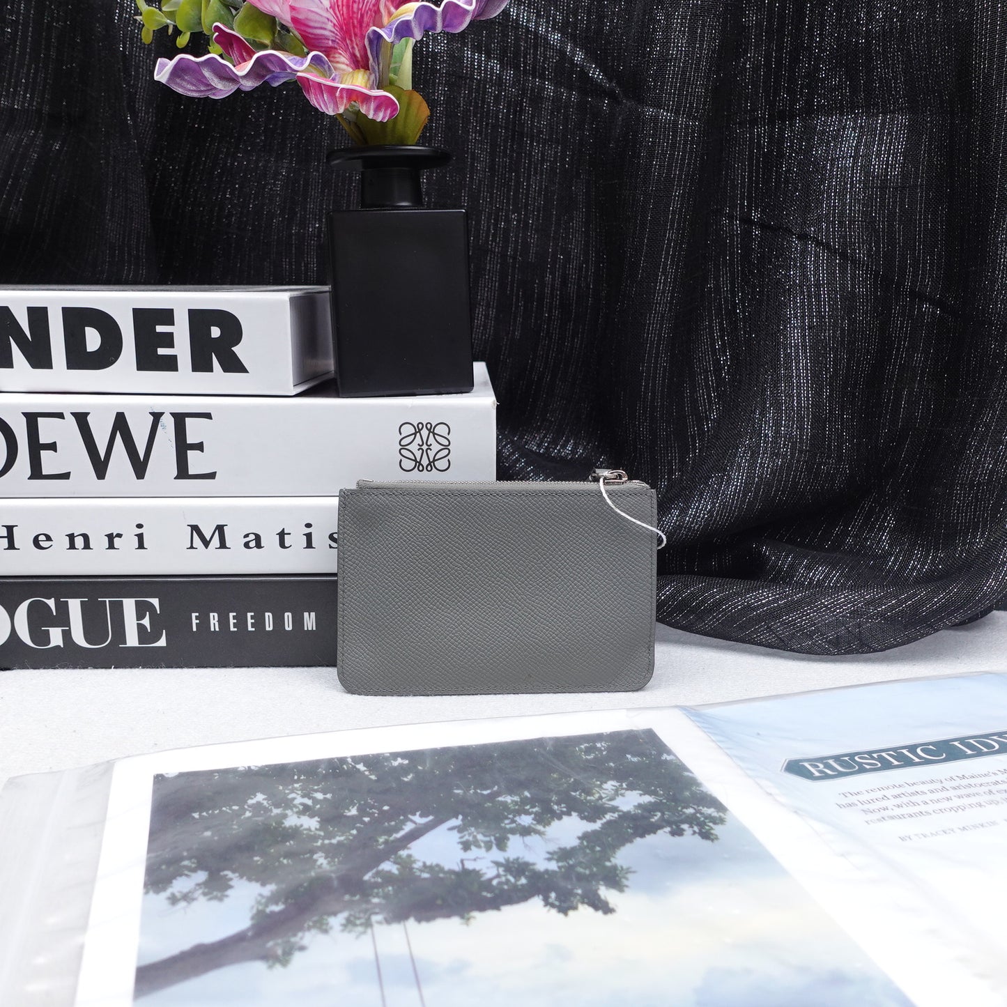 Pre-owned Moynat Trousse Enveloppe Grey Calfskin Card Holder