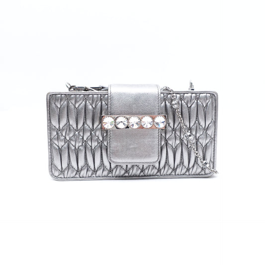 Pre-owned Miumiu Woc Silver Lambskin Crossbody Bag
