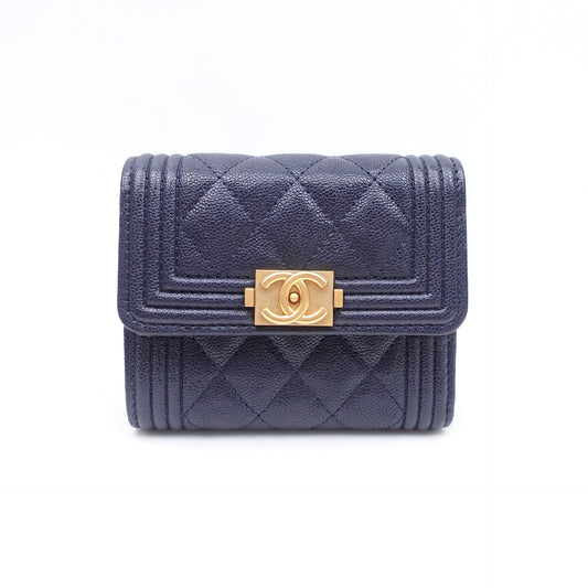 Pre-owned Chanel Le Boy Blue Calfskin Short Wallet