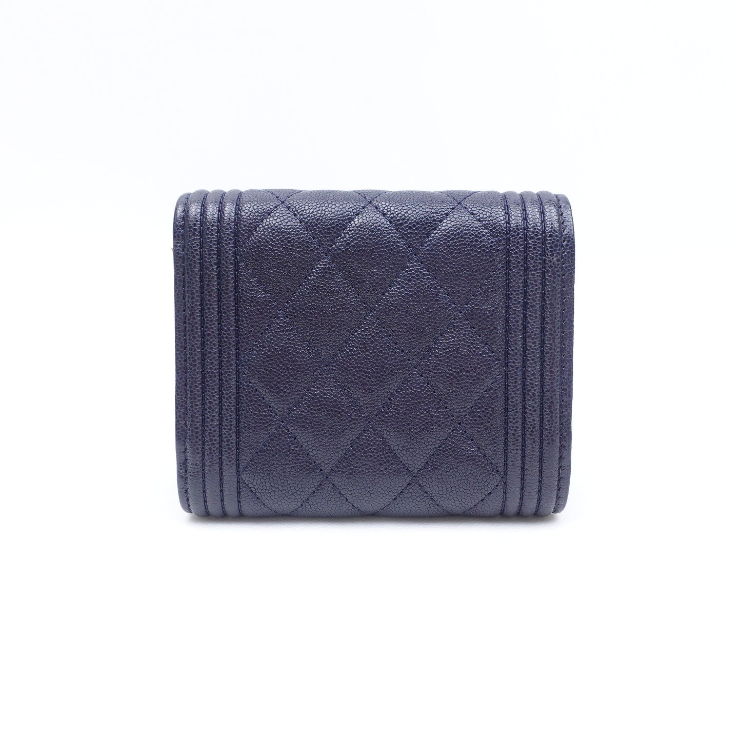 Pre-owned Chanel Le Boy Blue Calfskin Short Wallet