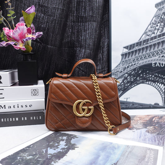 Pre-owned Gucci GG Marmont Brown Calfskin Shoulder Bag