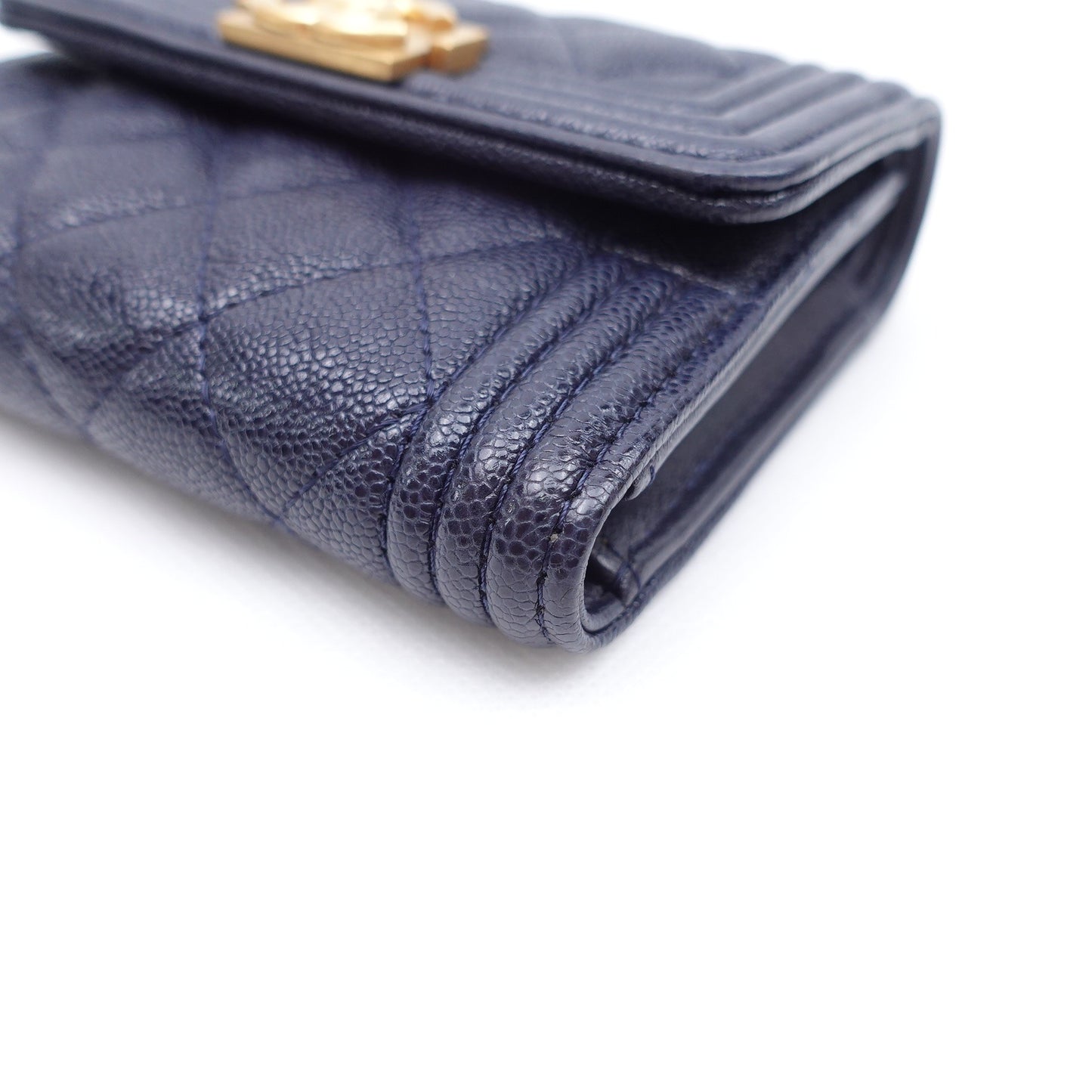 Pre-owned Chanel Le Boy Blue Calfskin Short Wallet