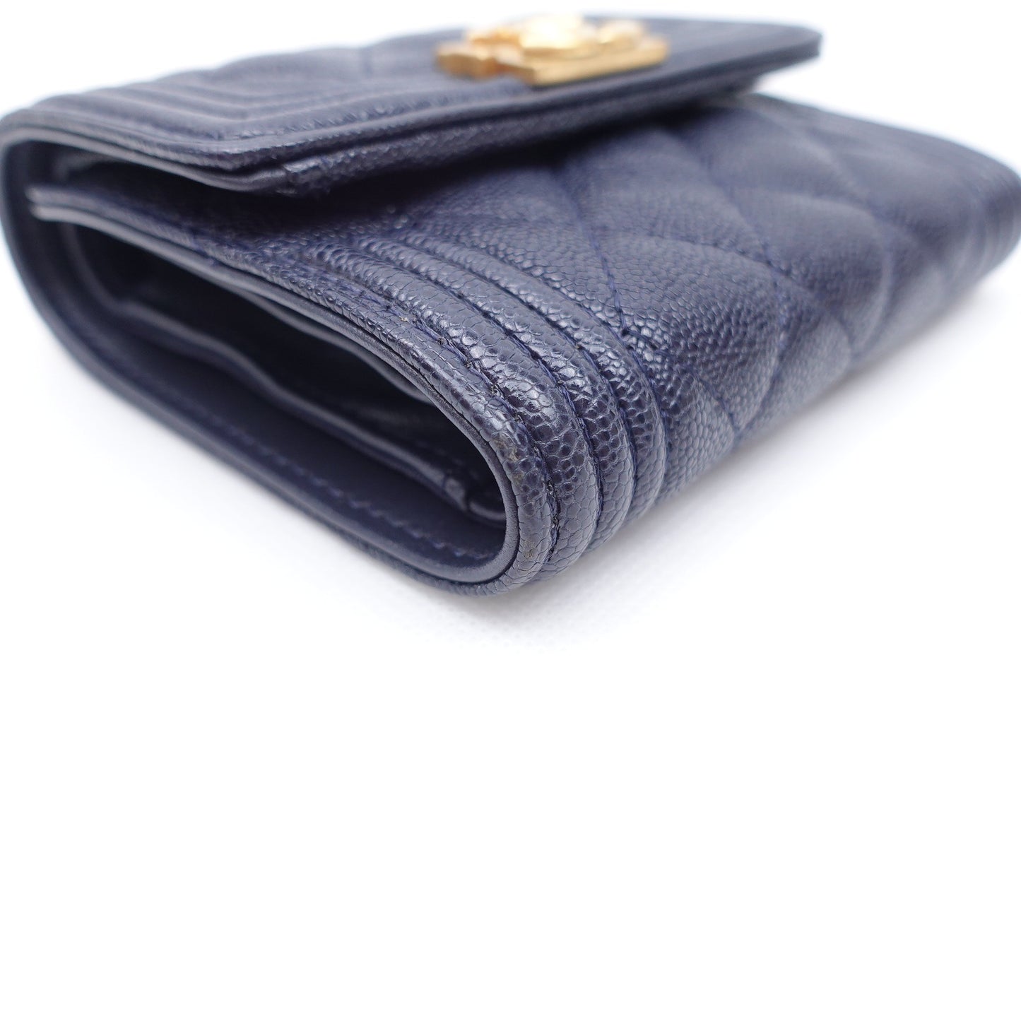 Pre-owned Chanel Le Boy Blue Calfskin Short Wallet