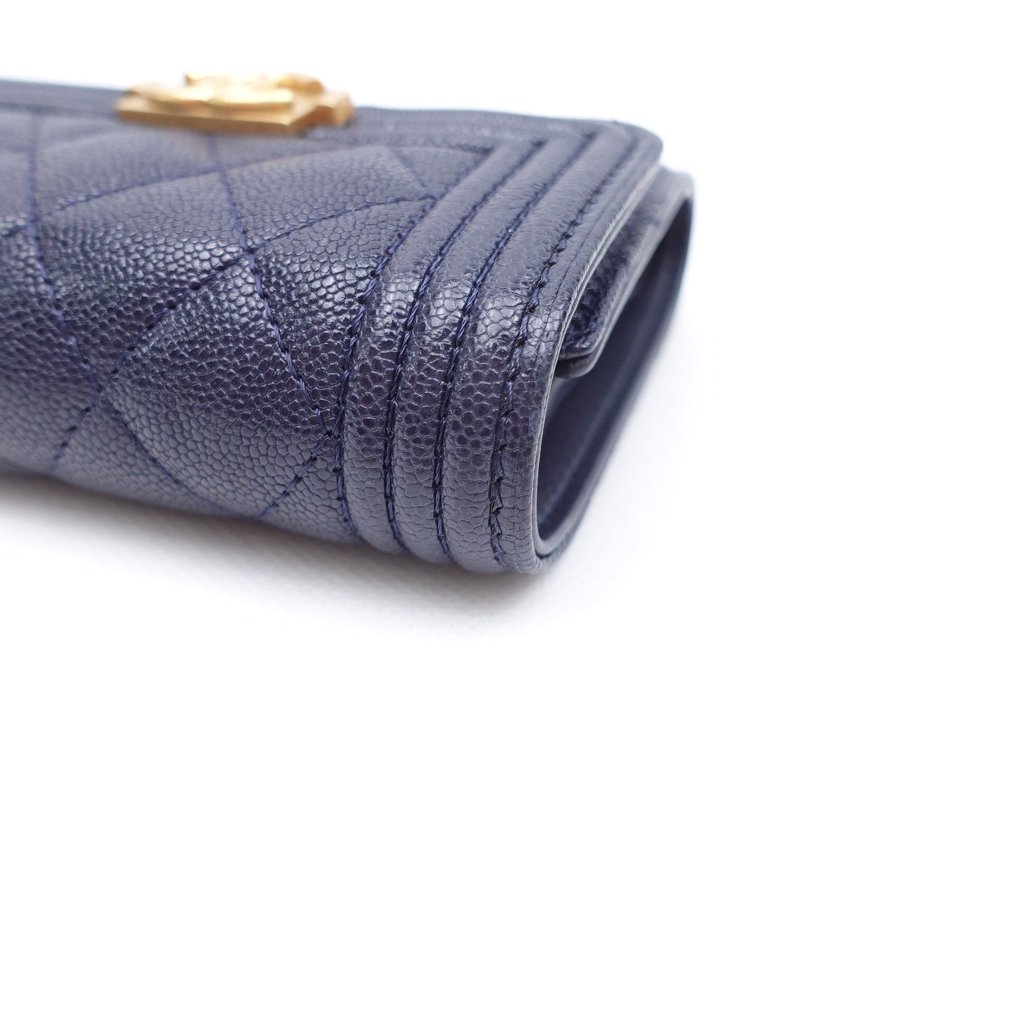 Pre-owned Chanel Le Boy Blue Calfskin Short Wallet