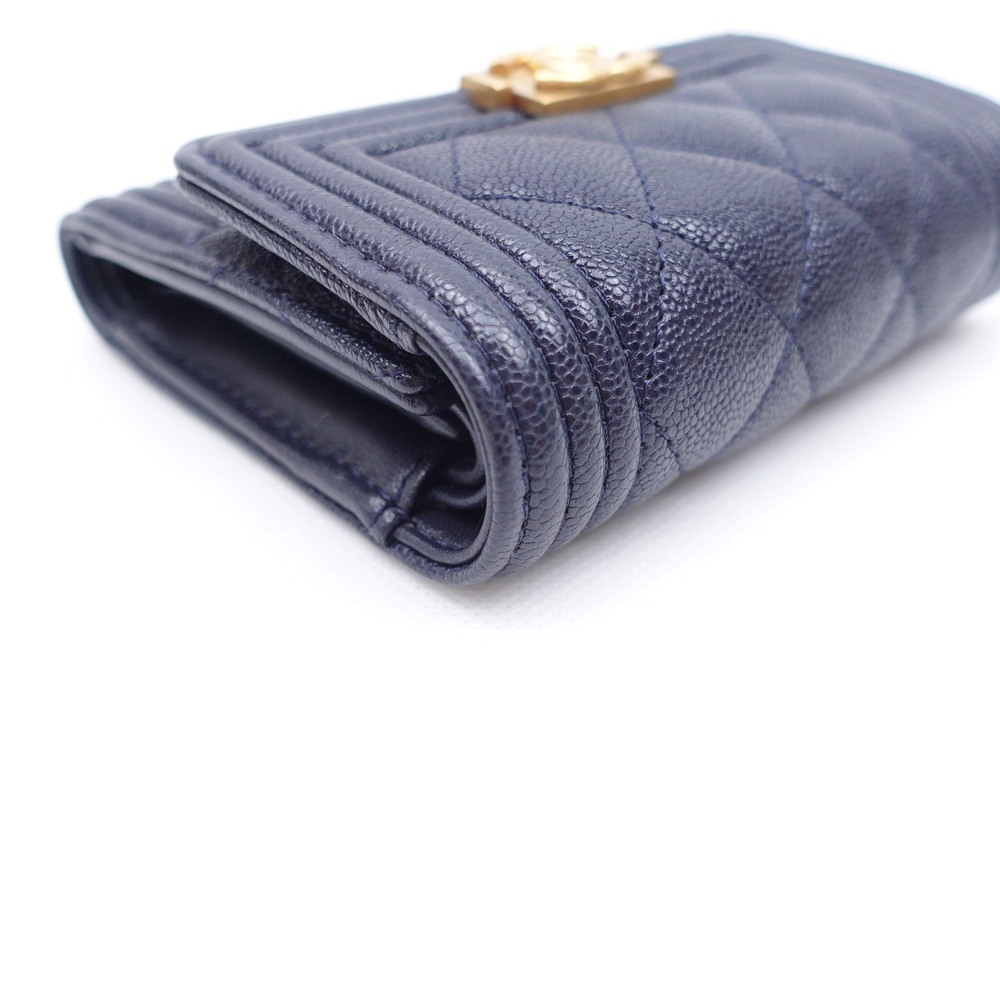 Pre-owned Chanel Le Boy Blue Calfskin Short Wallet