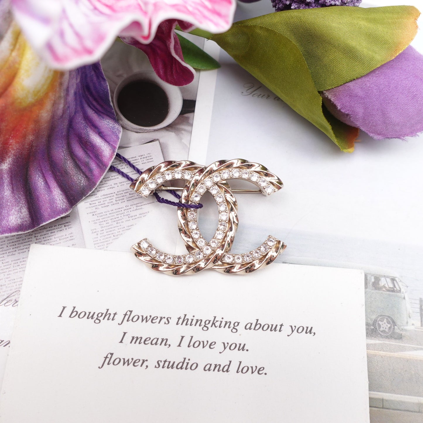 Pre-owned Chanel Gold Crystal Metal Brooch