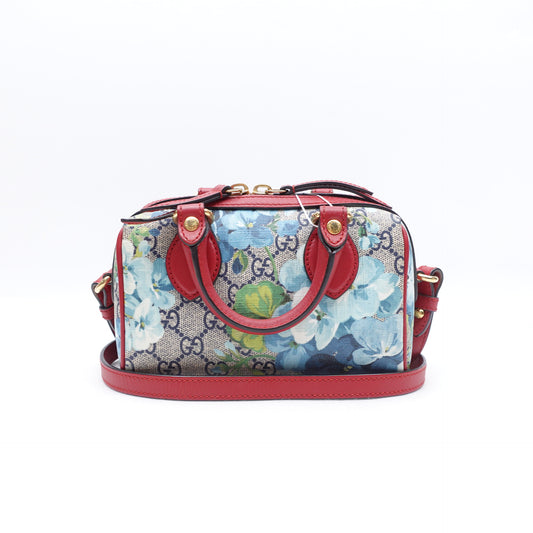 Pre-owned Gucci Boston Mini Blue Bloom Coated Canvas Shoulder Bag