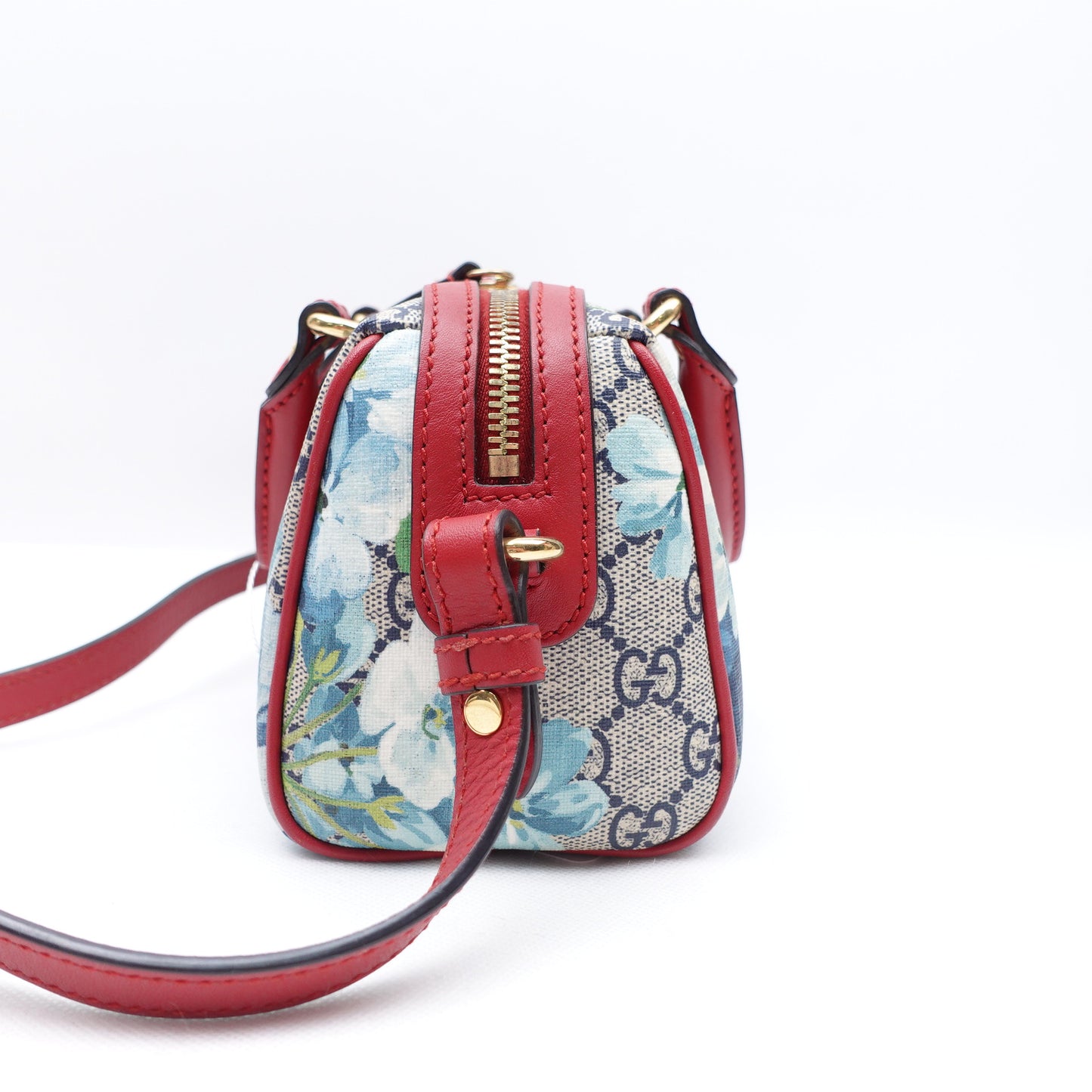 Pre-owned Gucci Boston Mini Blue Bloom Coated Canvas Shoulder Bag