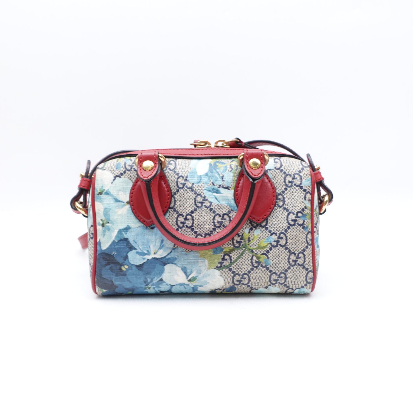 Pre-owned Gucci Boston Mini Blue Bloom Coated Canvas Shoulder Bag