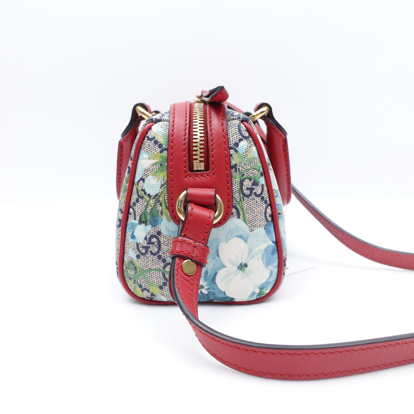 Pre-owned Gucci Boston Mini Blue Bloom Coated Canvas Shoulder Bag