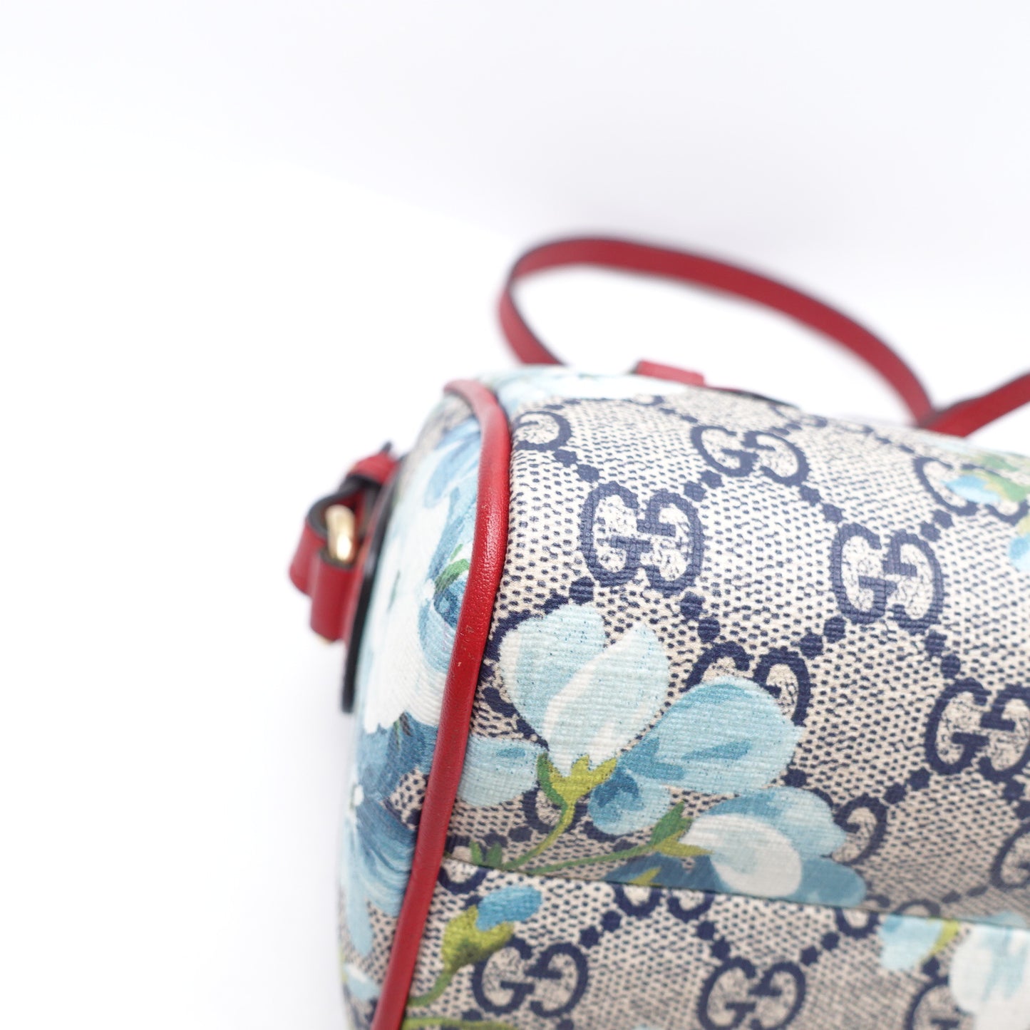 Pre-owned Gucci Boston Mini Blue Bloom Coated Canvas Shoulder Bag