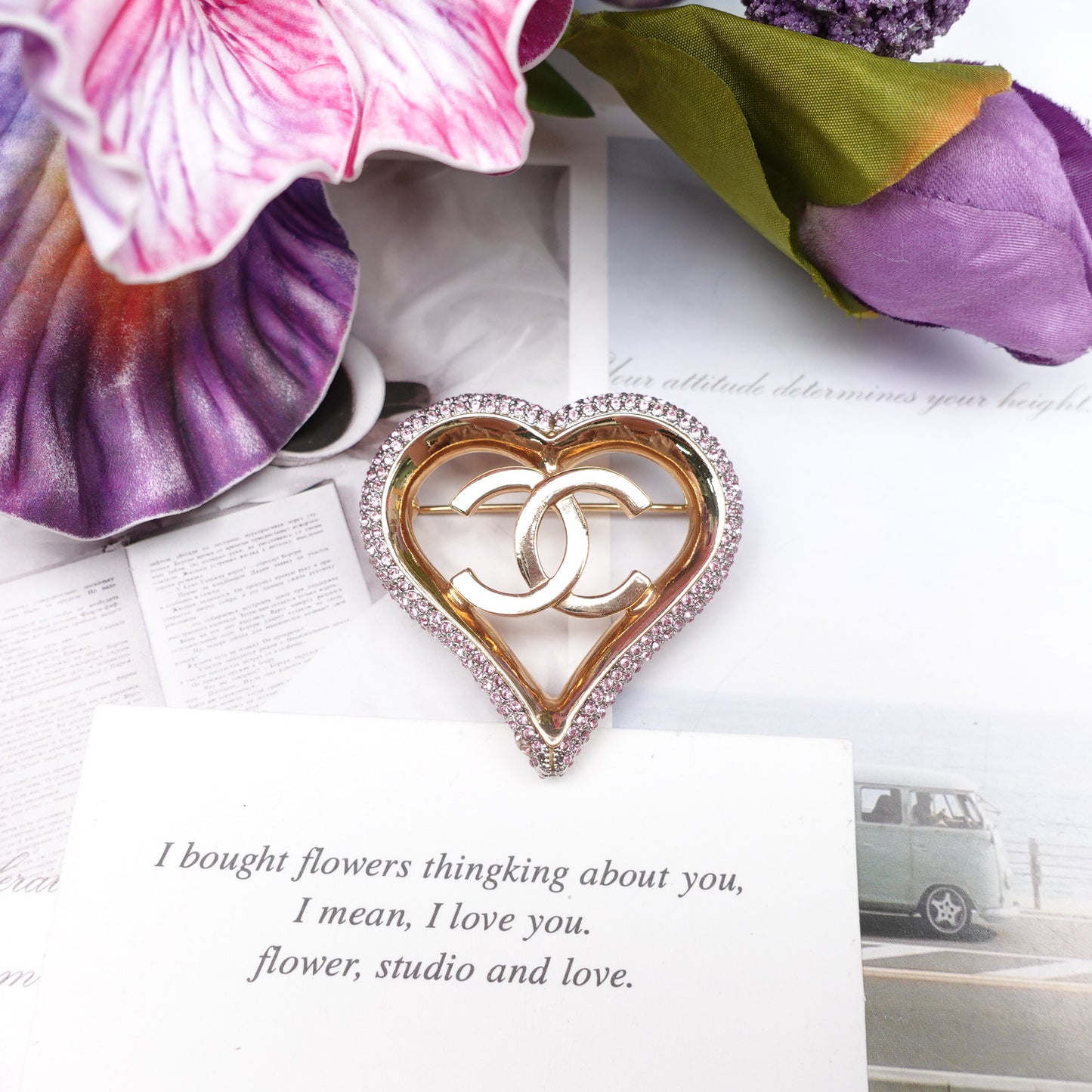 Pre-Owned Chanel Gold Tone Pink Diamond  Brooch